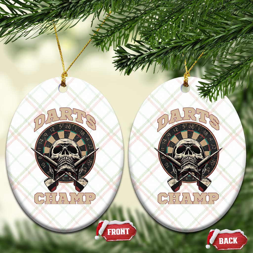 Darts Player Champion Ceramic Ornament Skull Dartboard Retro Style - Wonder Print Shop