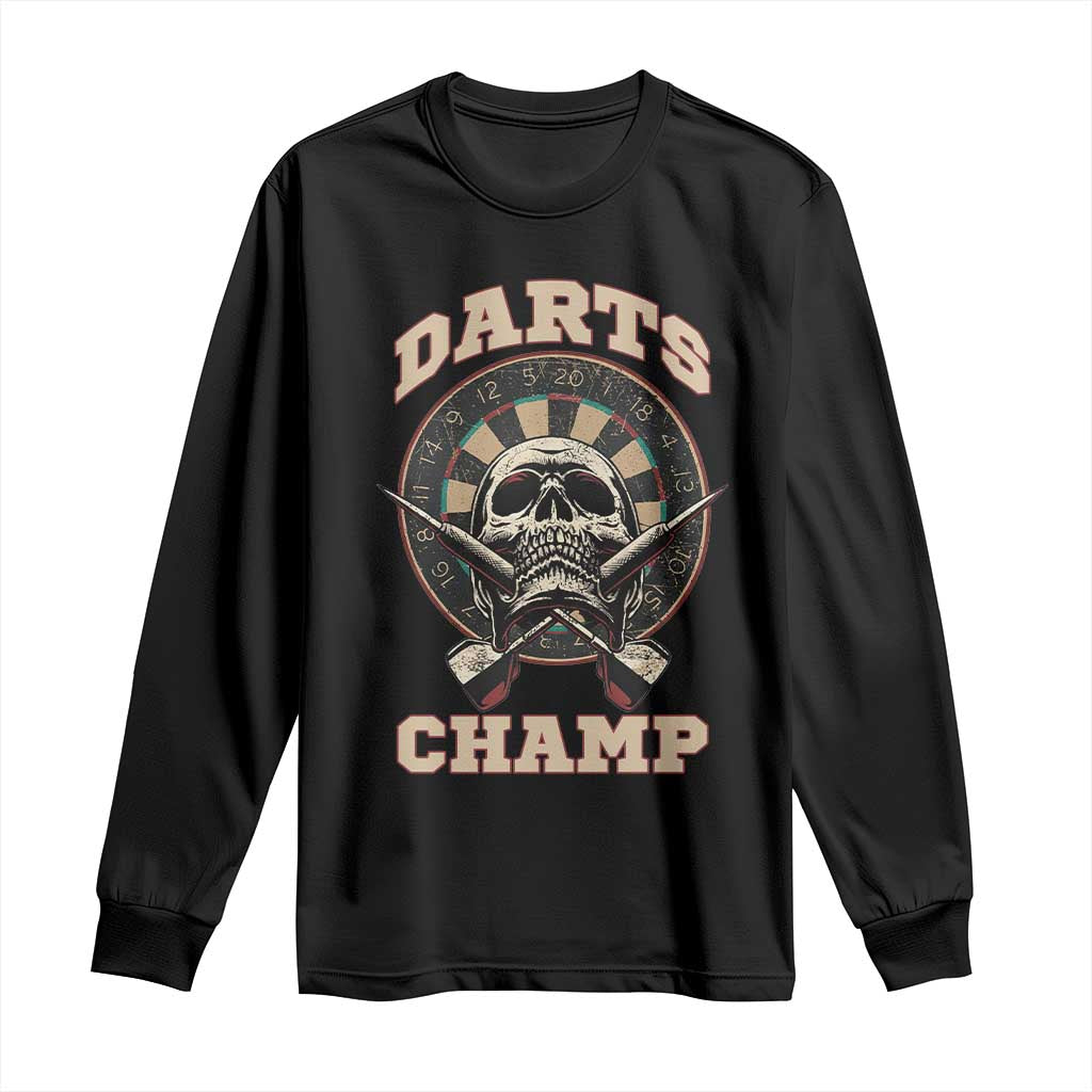 Darts Player Champion Long Sleeve Shirt Skull Dartboard Retro Style - Wonder Print Shop