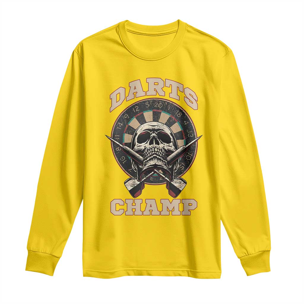 Darts Player Champion Long Sleeve Shirt Skull Dartboard Retro Style - Wonder Print Shop