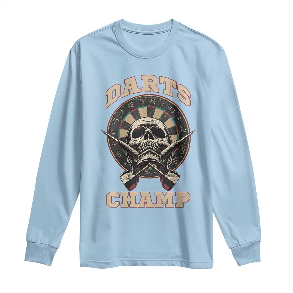 Darts Player Champion Long Sleeve Shirt Skull Dartboard Retro Style - Wonder Print Shop