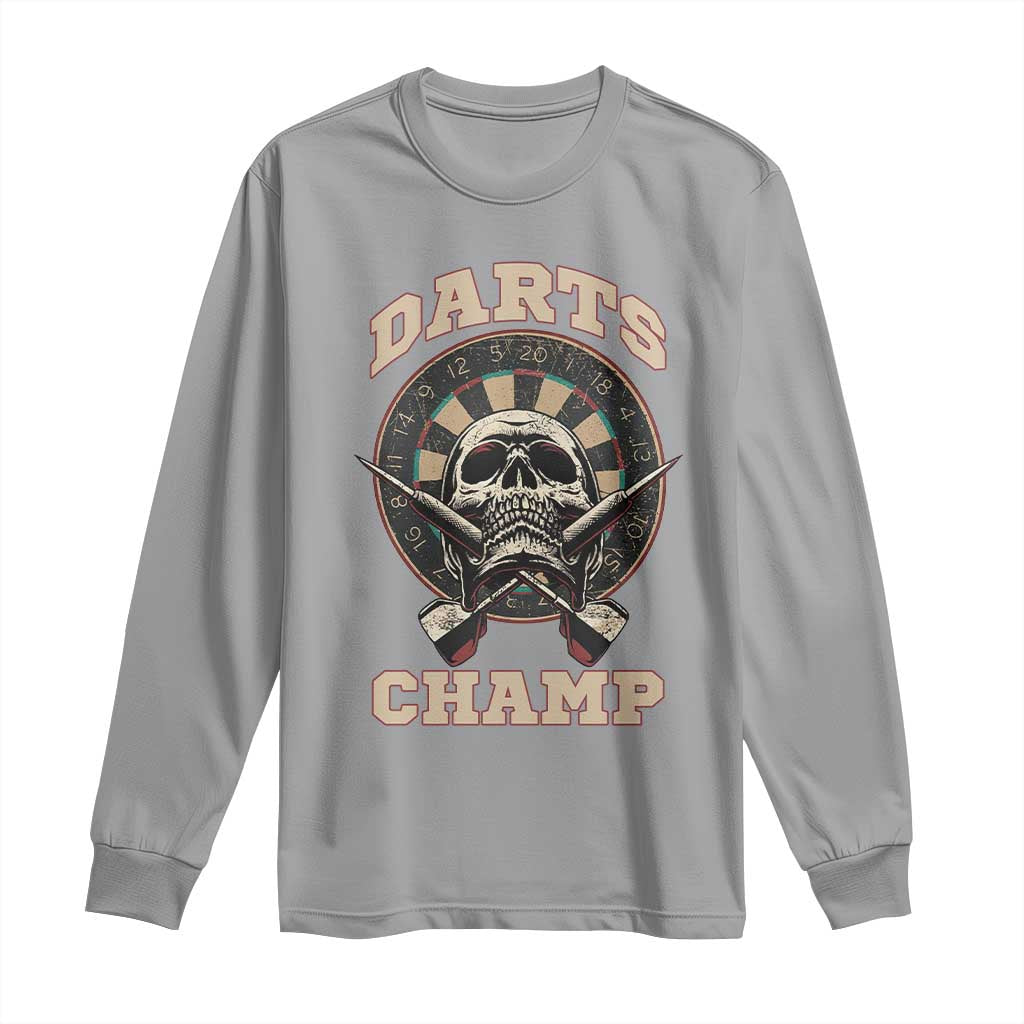 Darts Player Champion Long Sleeve Shirt Skull Dartboard Retro Style - Wonder Print Shop