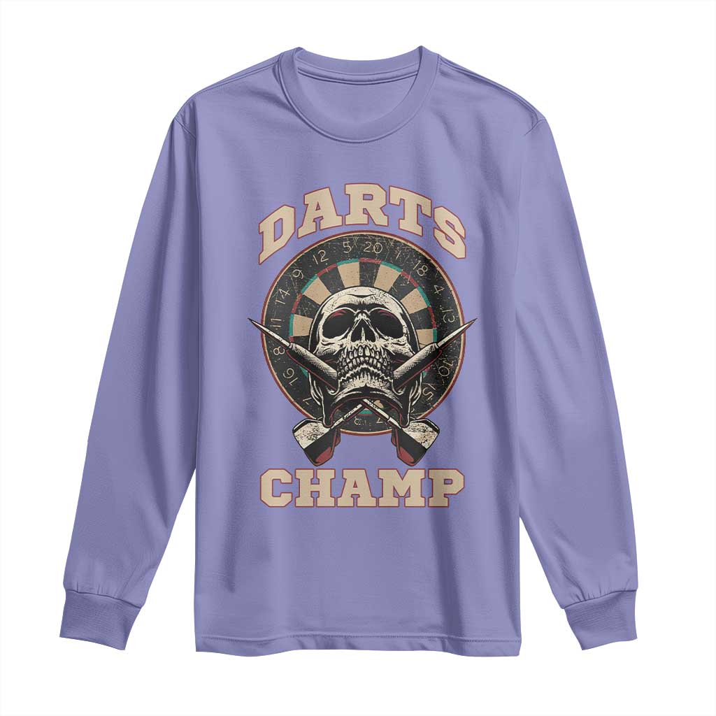 Darts Player Champion Long Sleeve Shirt Skull Dartboard Retro Style - Wonder Print Shop
