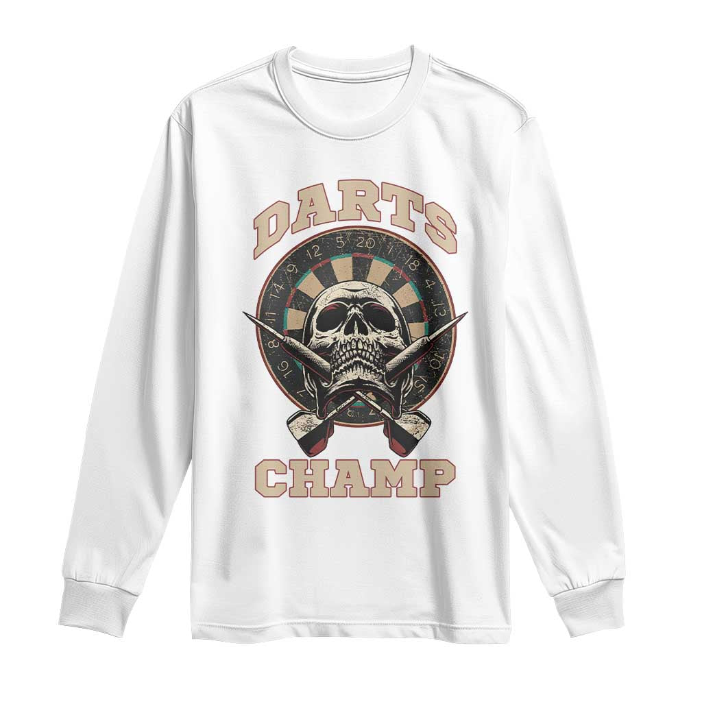Darts Player Champion Long Sleeve Shirt Skull Dartboard Retro Style - Wonder Print Shop