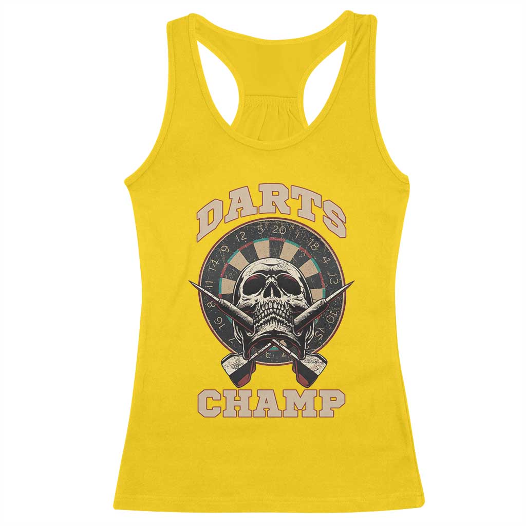 Darts Player Champion Racerback Tank Top Skull Dartboard Retro Style - Wonder Print Shop