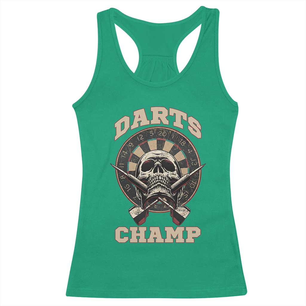 Darts Player Champion Racerback Tank Top Skull Dartboard Retro Style - Wonder Print Shop