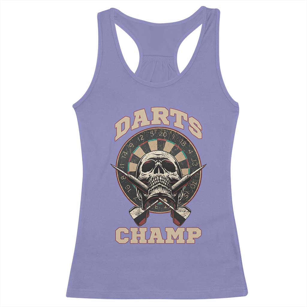Darts Player Champion Racerback Tank Top Skull Dartboard Retro Style - Wonder Print Shop