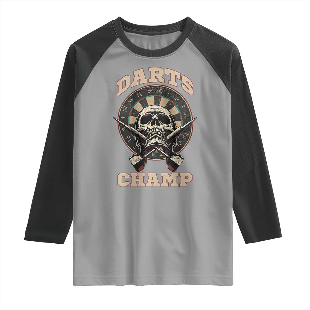 Darts Player Champion Raglan Shirt Skull Dartboard Retro Style - Wonder Print Shop