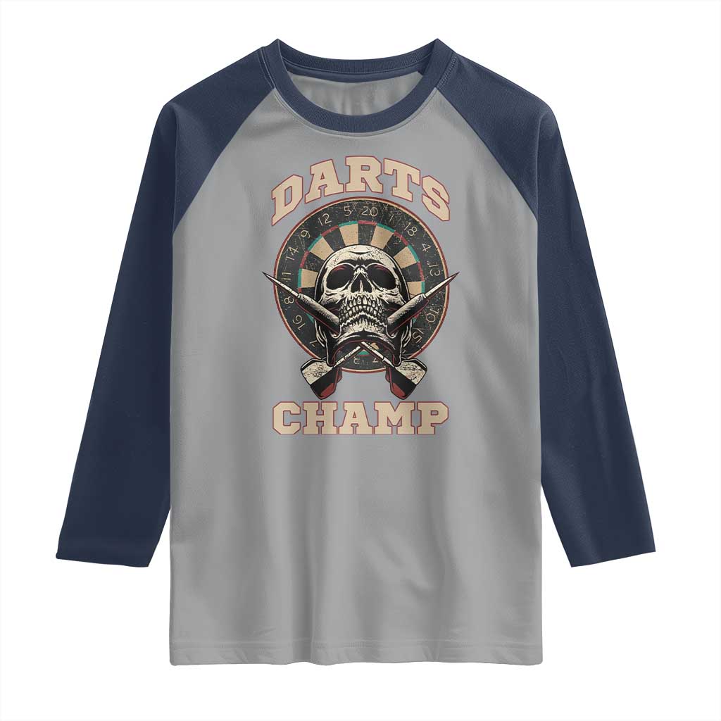 Darts Player Champion Raglan Shirt Skull Dartboard Retro Style - Wonder Print Shop