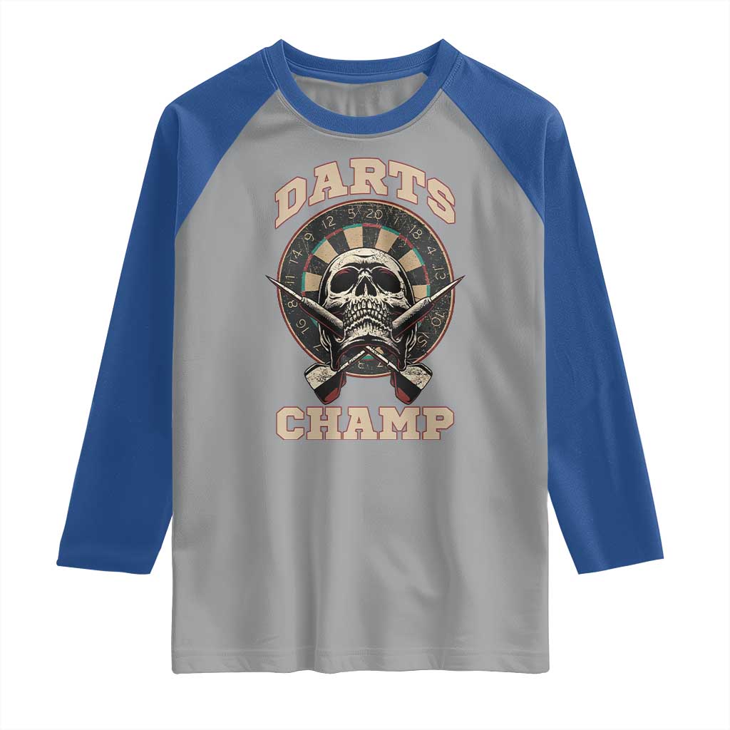 Darts Player Champion Raglan Shirt Skull Dartboard Retro Style - Wonder Print Shop