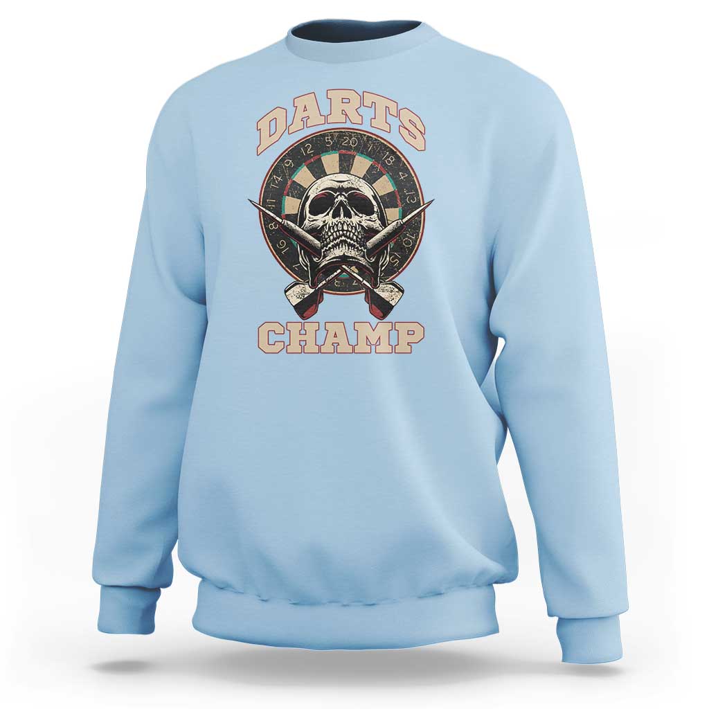 Darts Player Champion Sweatshirt Skull Dartboard Retro Style - Wonder Print Shop