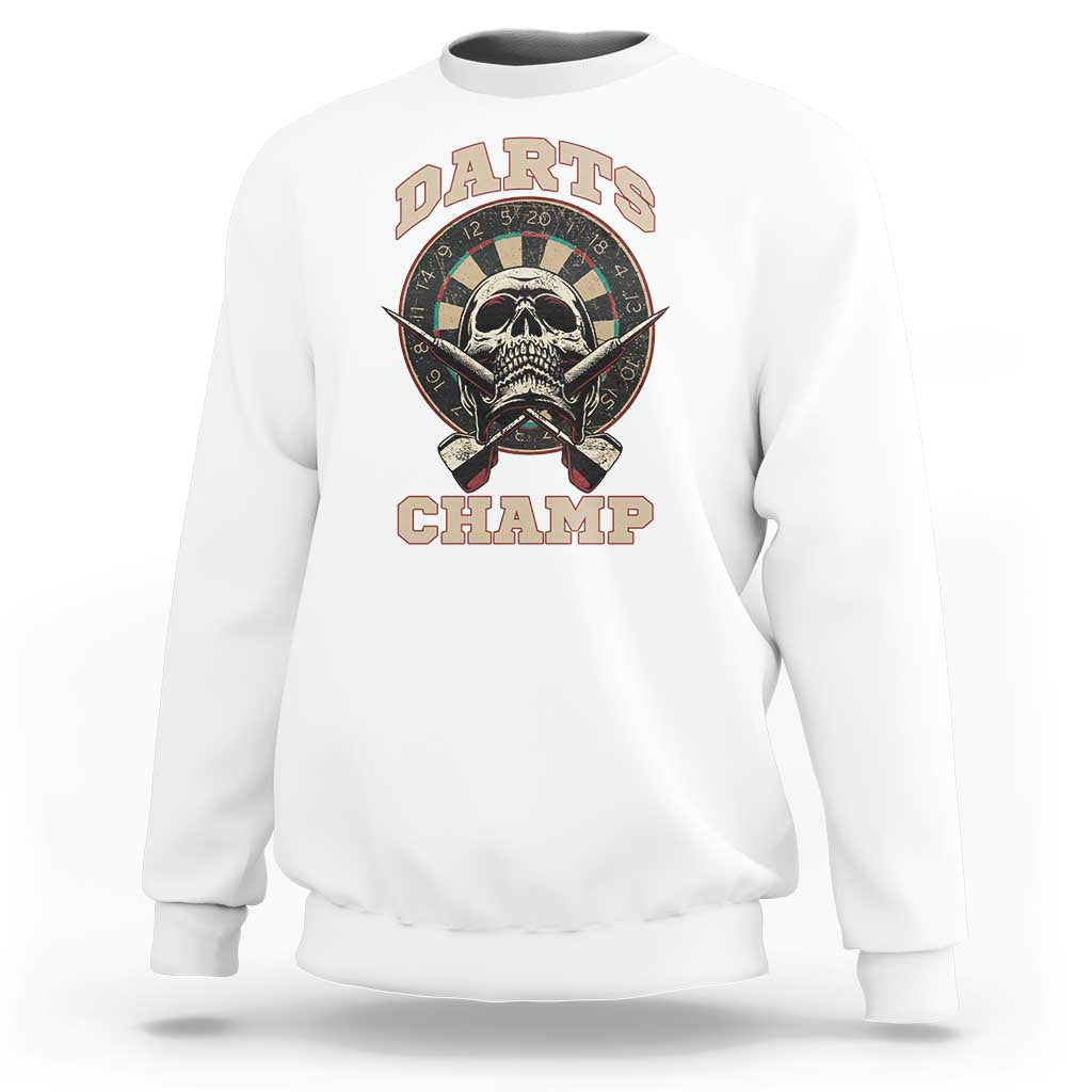 Darts Player Champion Sweatshirt Skull Dartboard Retro Style - Wonder Print Shop