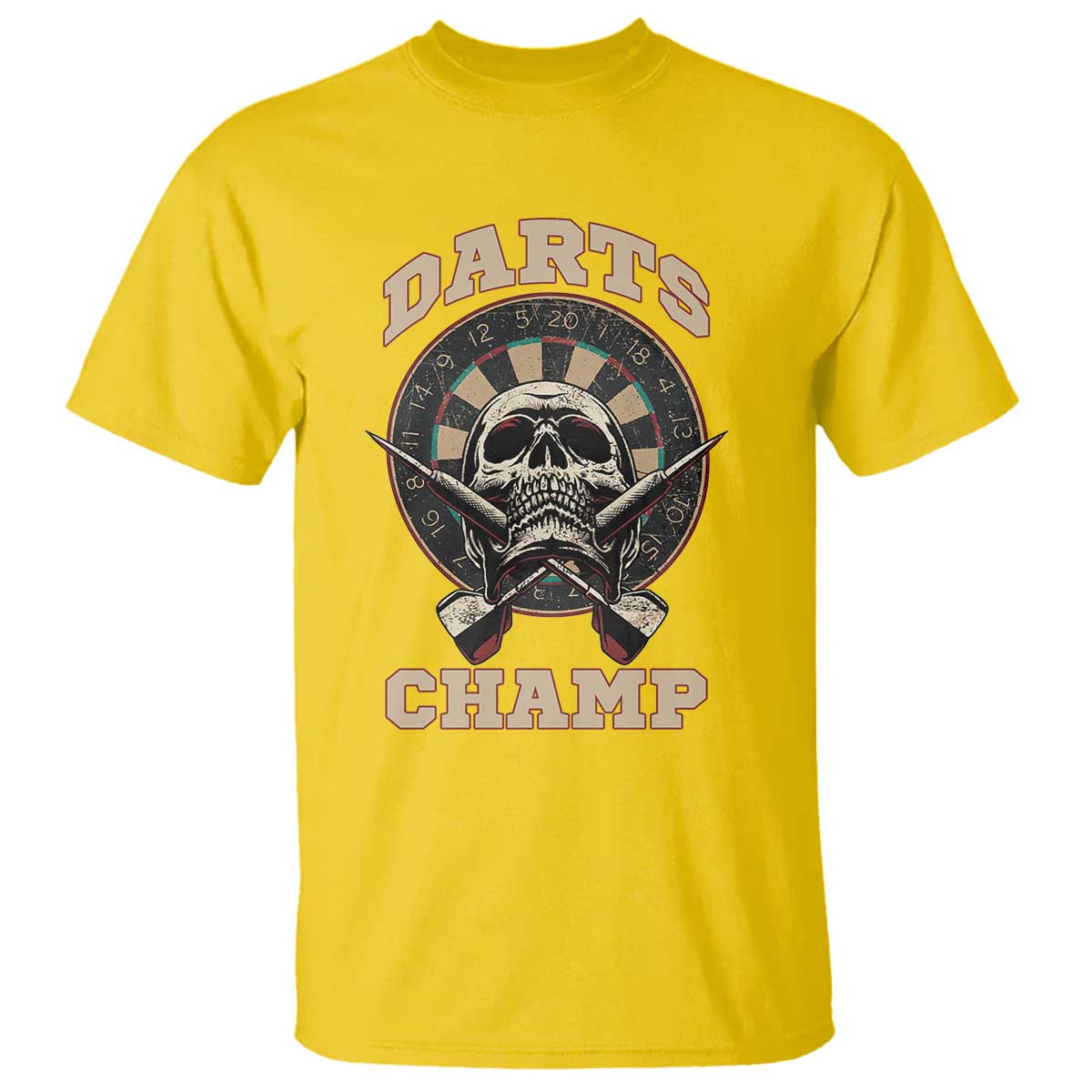 Darts Player Champion T Shirt Skull Dartboard Retro Style - Wonder Print Shop