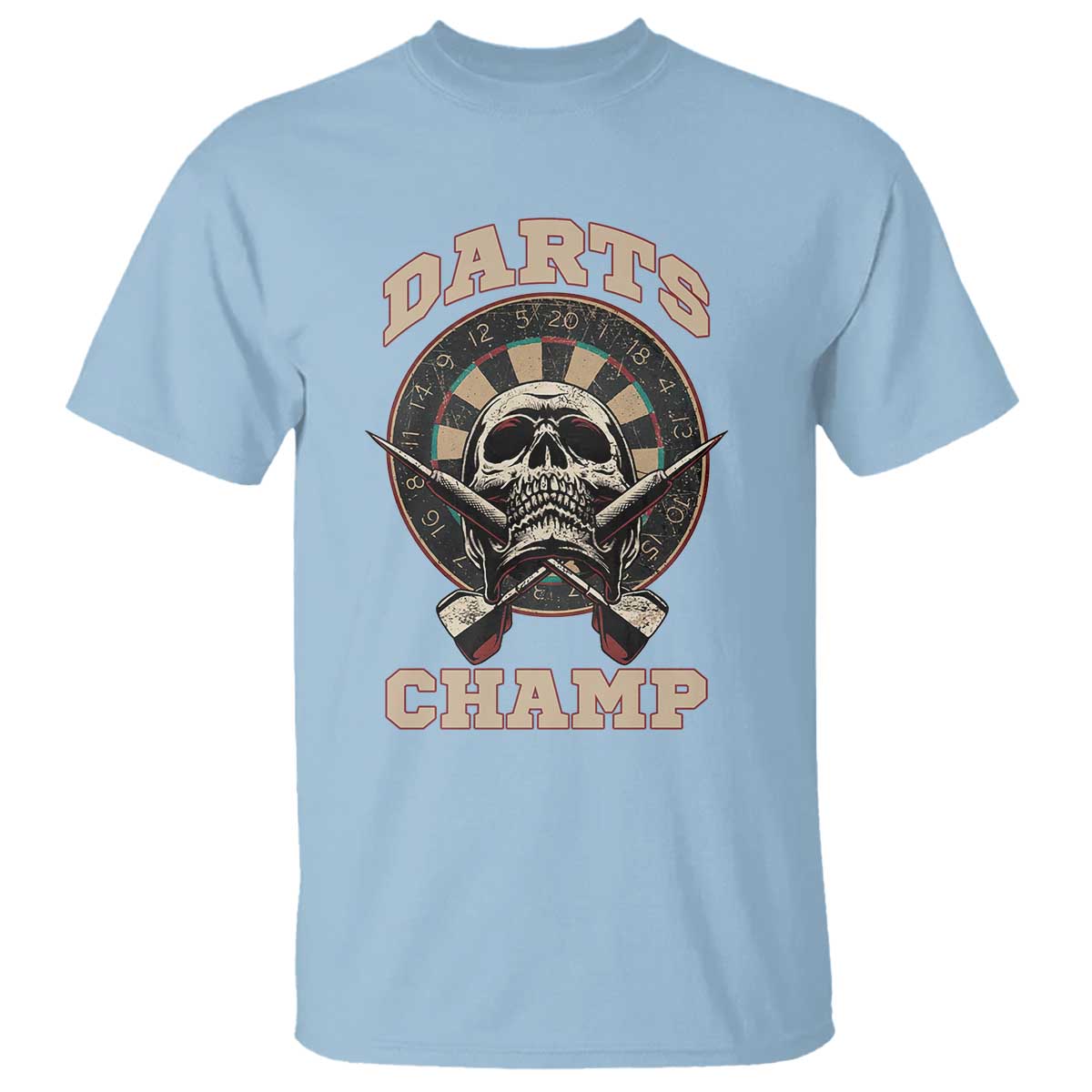 Darts Player Champion T Shirt Skull Dartboard Retro Style - Wonder Print Shop
