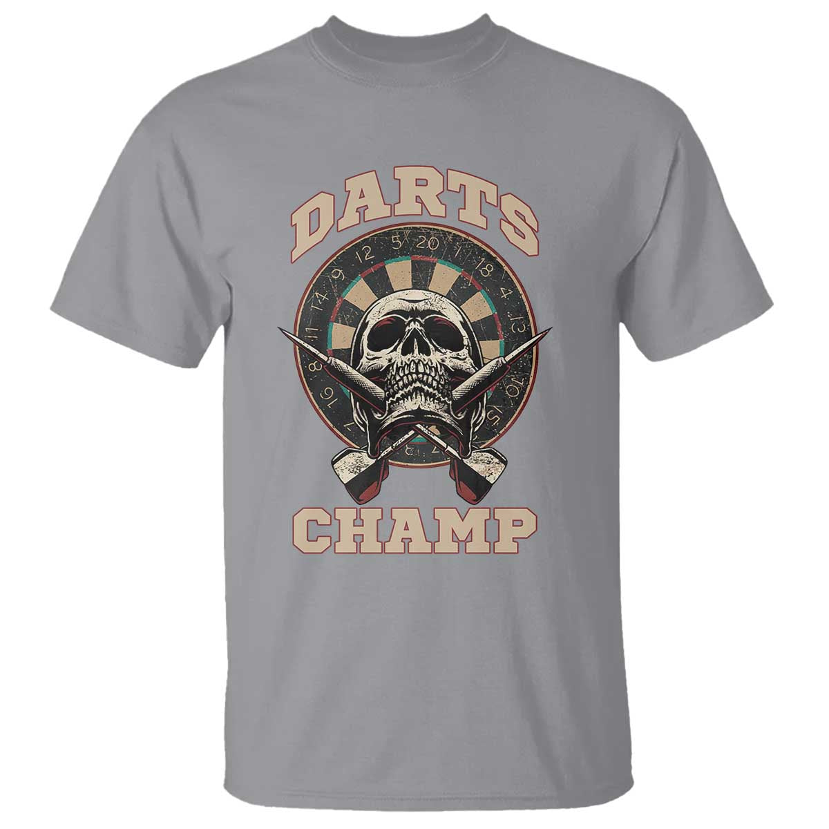 Darts Player Champion T Shirt Skull Dartboard Retro Style - Wonder Print Shop
