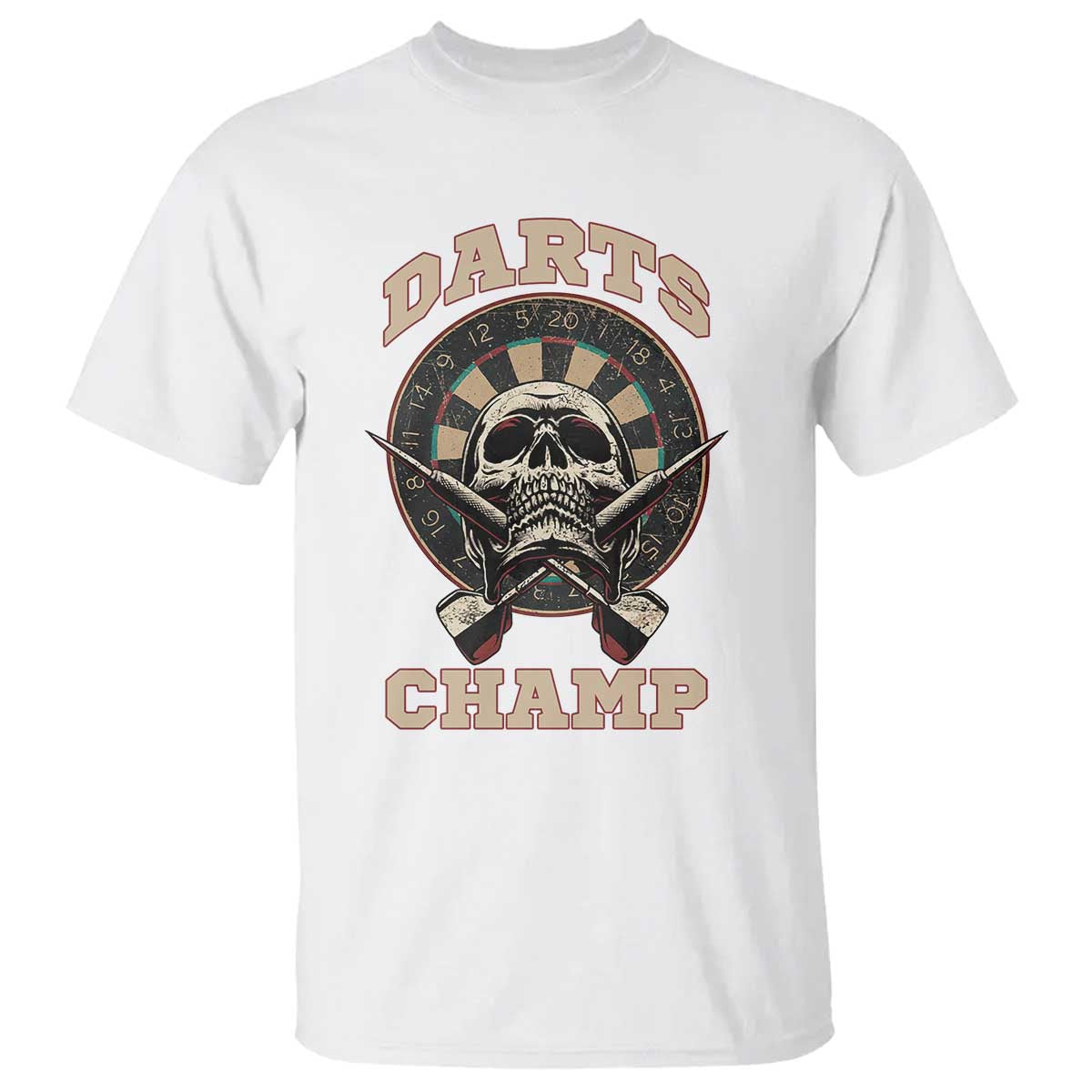 Darts Player Champion T Shirt Skull Dartboard Retro Style - Wonder Print Shop