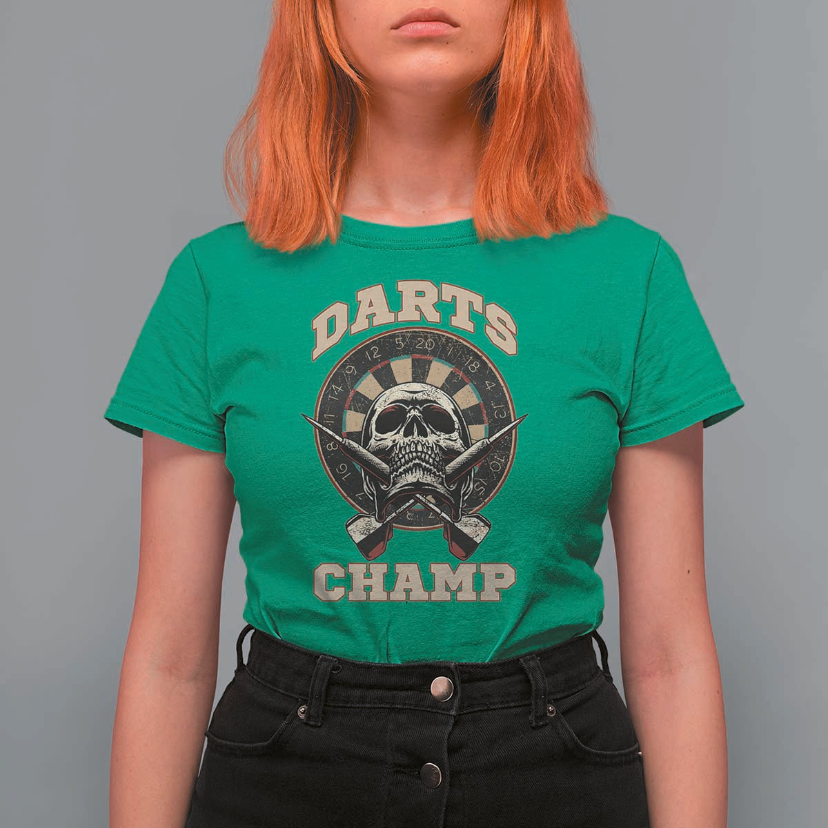 Darts Player Champion T Shirt For Women Skull Dartboard Retro Style - Wonder Print Shop
