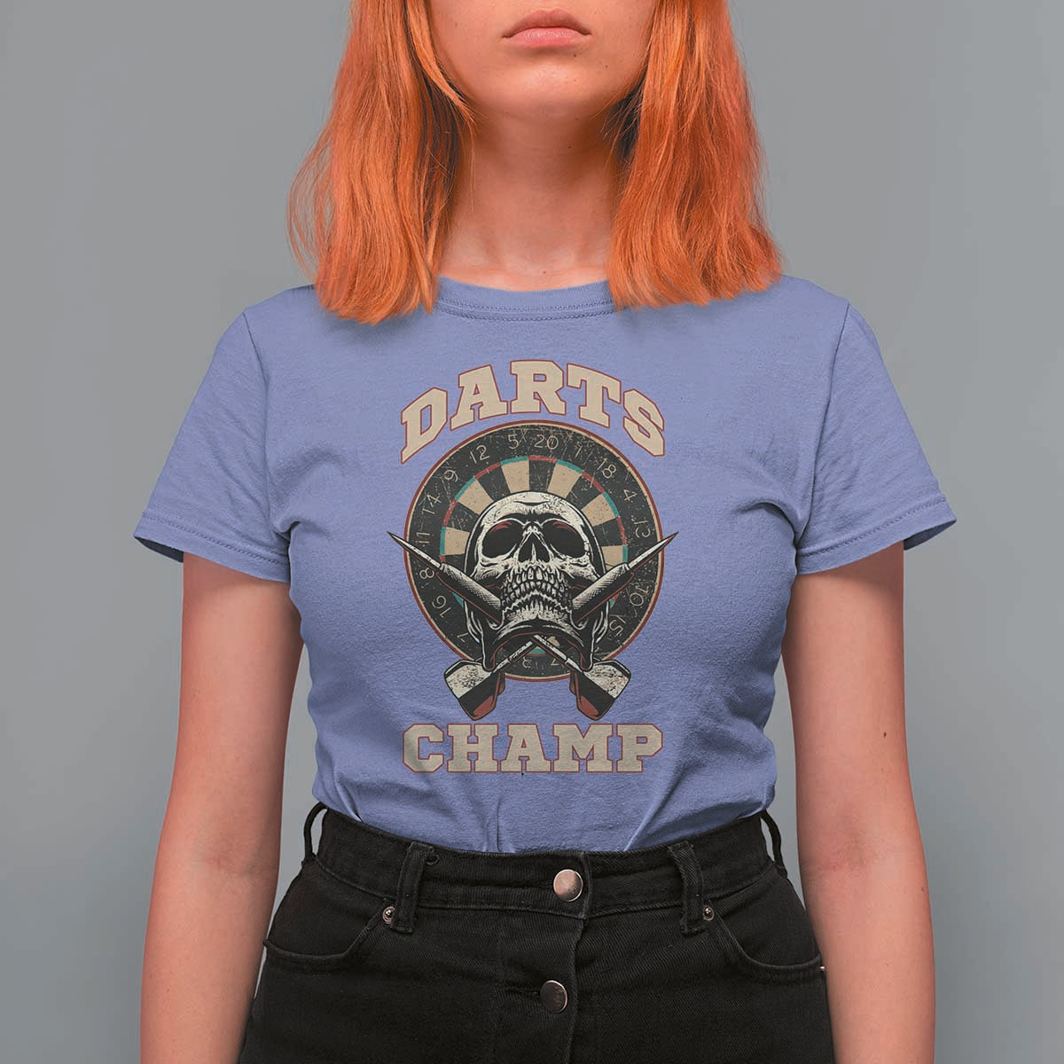 Darts Player Champion T Shirt For Women Skull Dartboard Retro Style - Wonder Print Shop