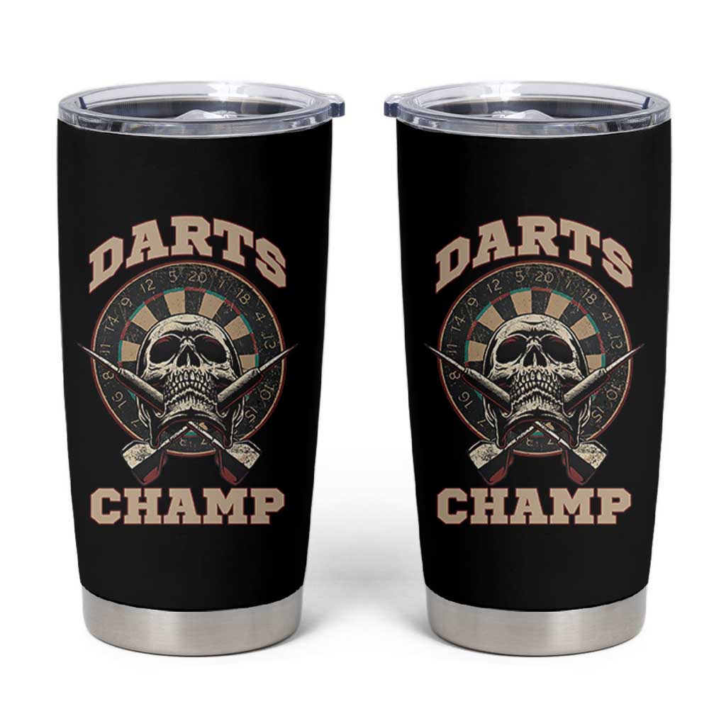Darts Player Champion Tumbler Cup Skull Dartboard Retro Style - Wonder Print Shop