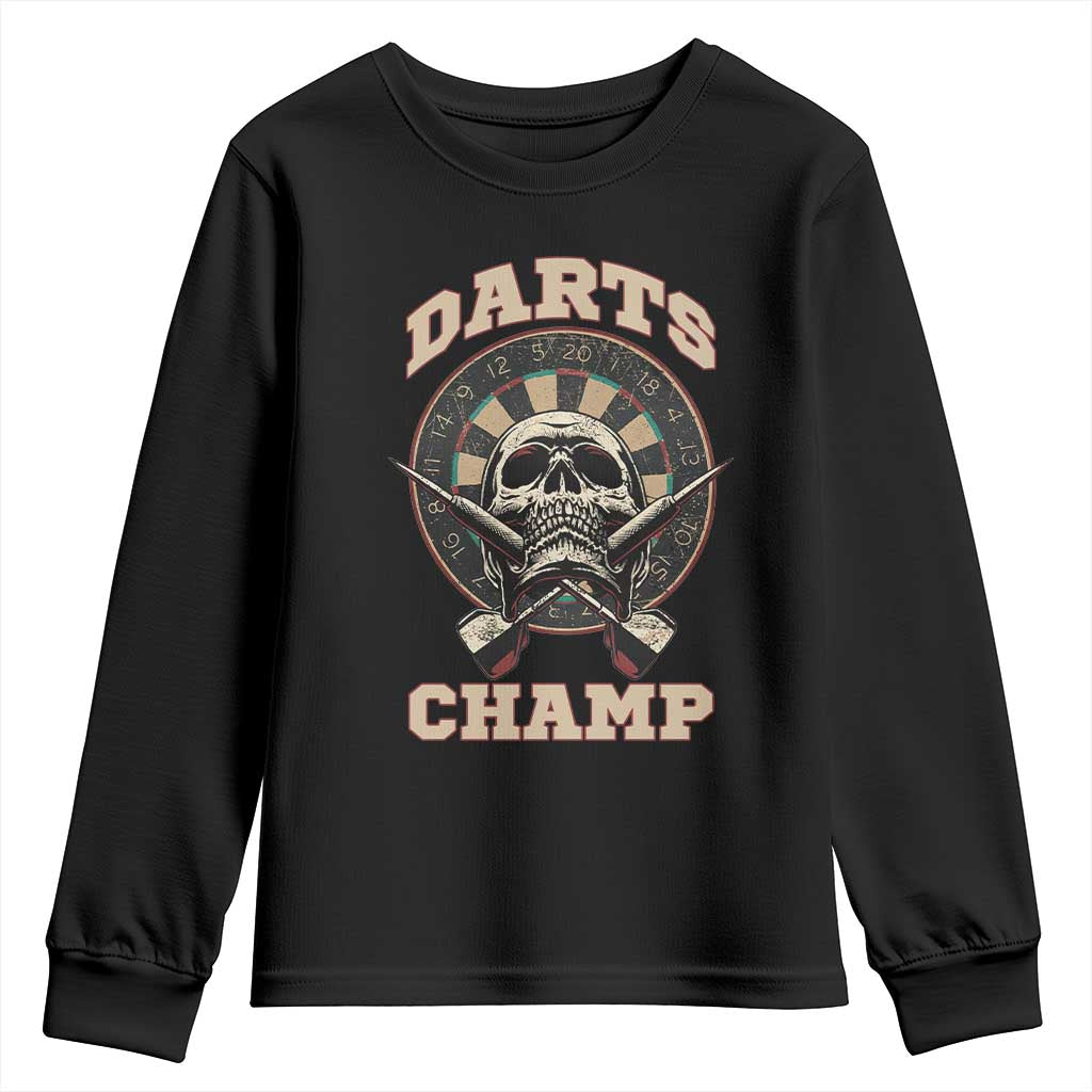 Darts Player Champion Youth Sweatshirt Skull Dartboard Retro Style - Wonder Print Shop