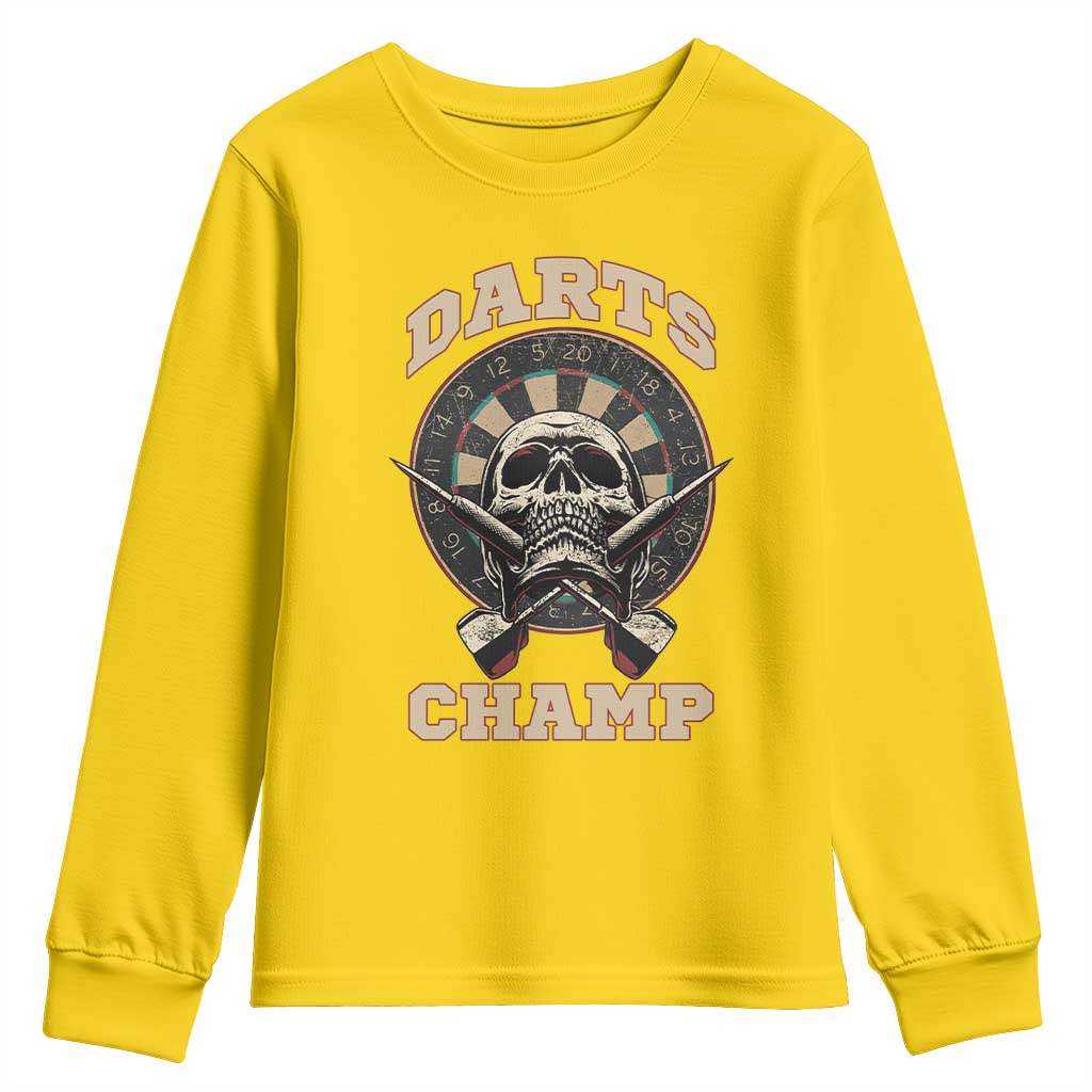 Darts Player Champion Youth Sweatshirt Skull Dartboard Retro Style - Wonder Print Shop