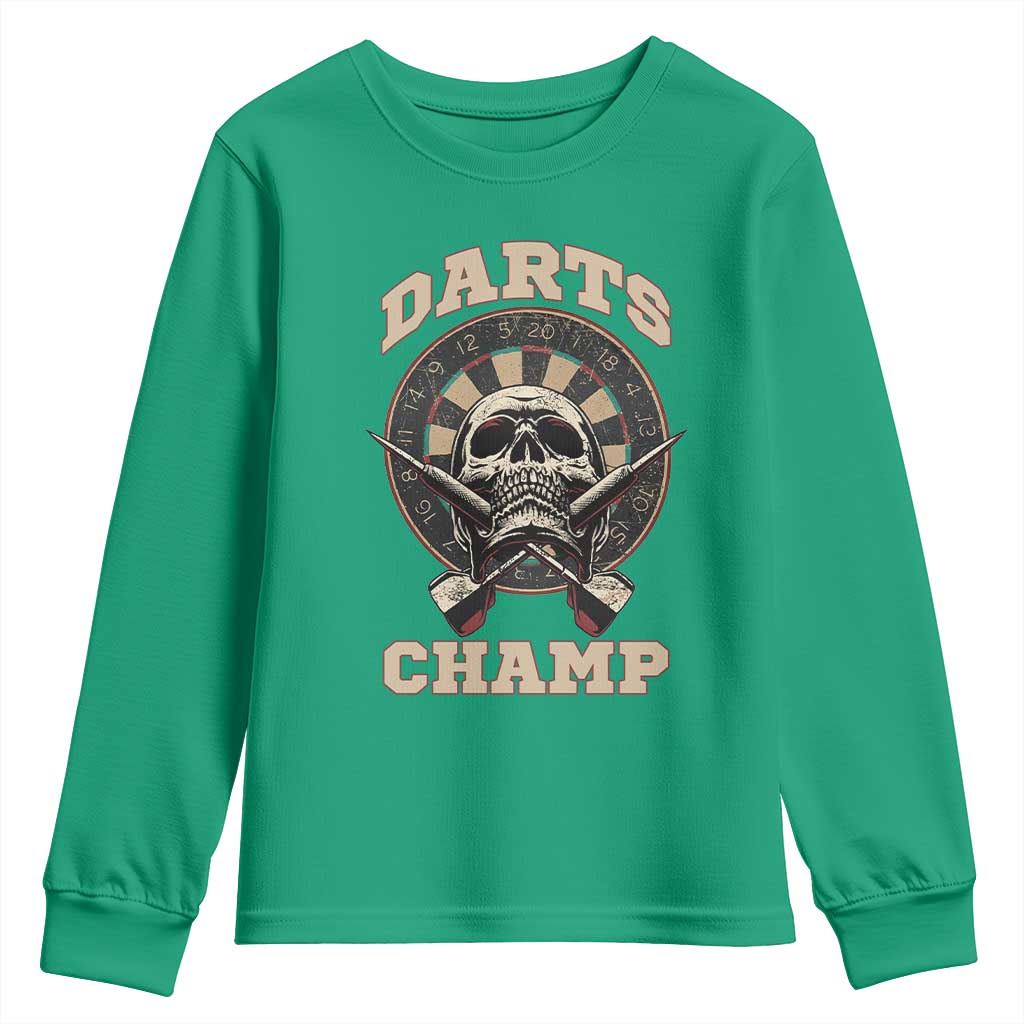 Darts Player Champion Youth Sweatshirt Skull Dartboard Retro Style - Wonder Print Shop