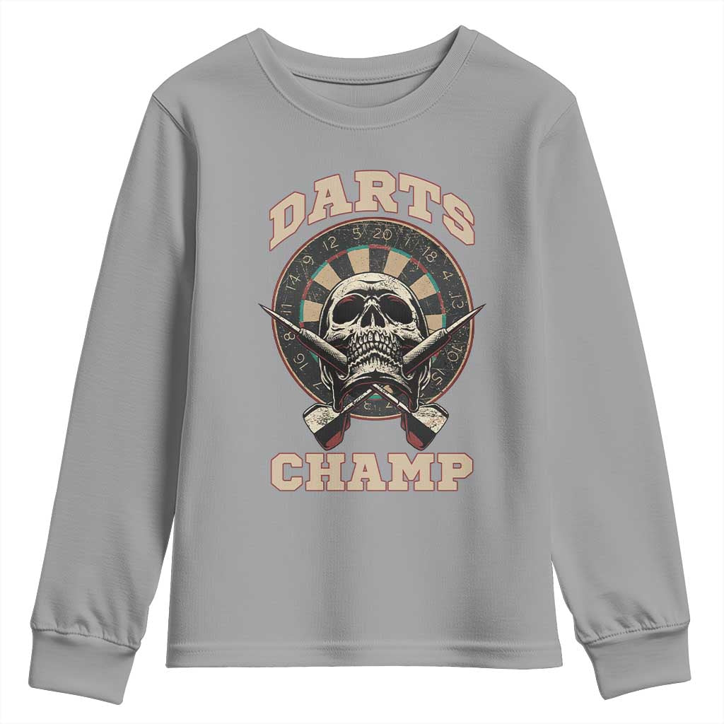 Darts Player Champion Youth Sweatshirt Skull Dartboard Retro Style - Wonder Print Shop