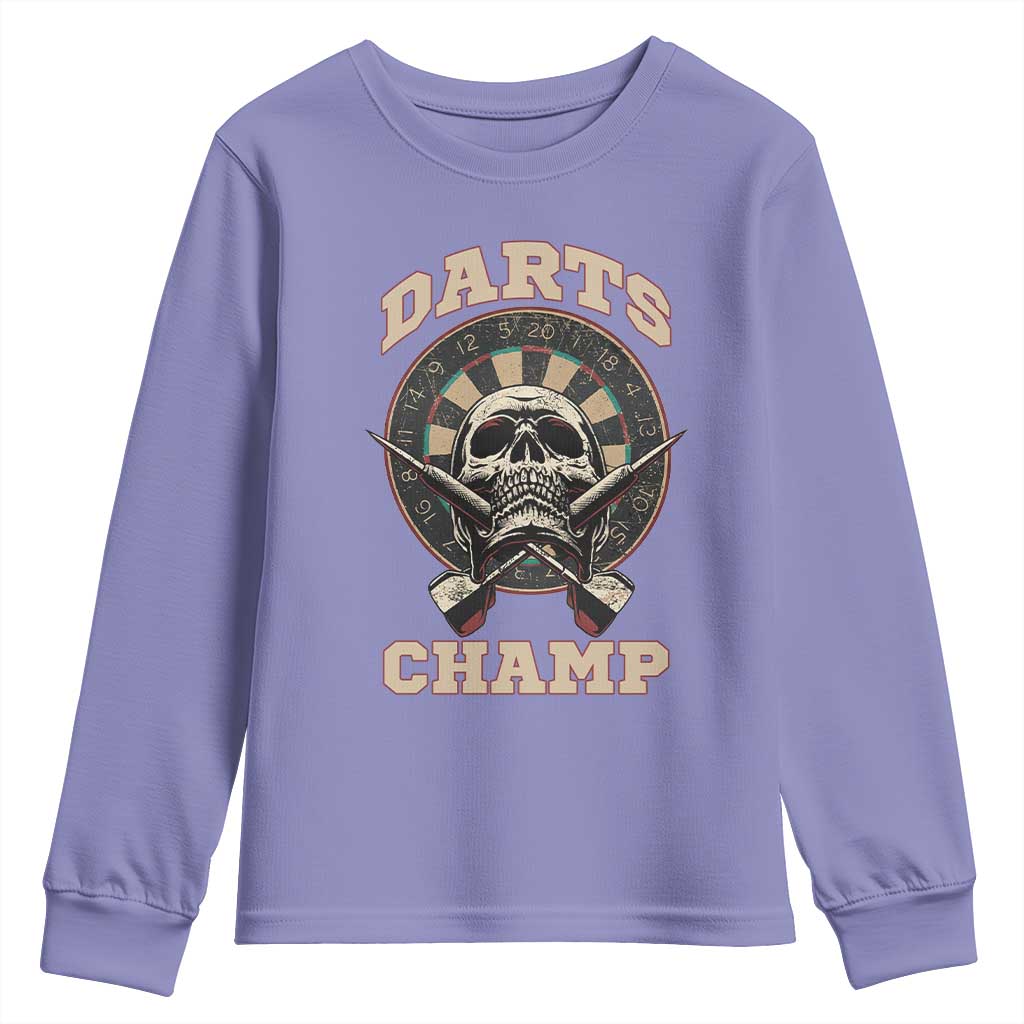 Darts Player Champion Youth Sweatshirt Skull Dartboard Retro Style - Wonder Print Shop