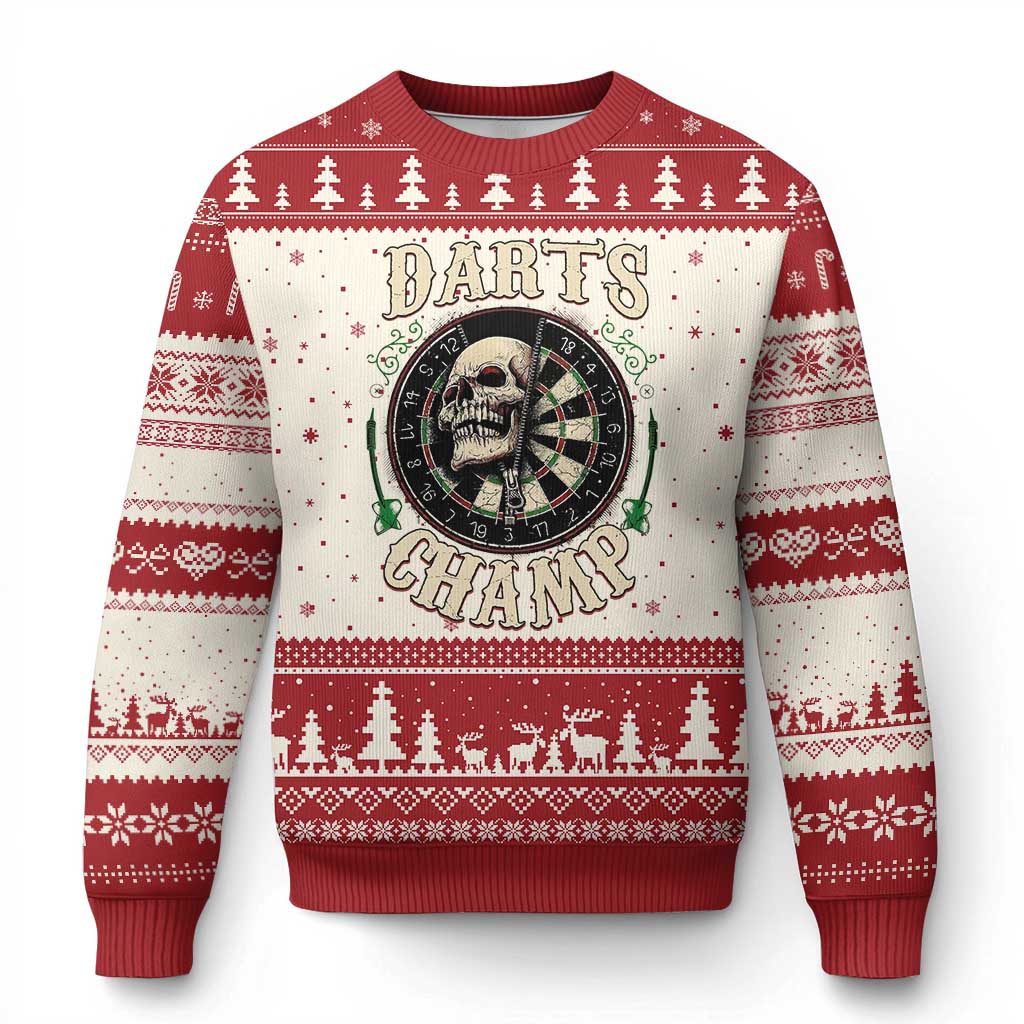 Skull Dartboard Retro Vintage Ugly Christmas Sweater Darts Player Champion Gift - Wonder Print Shop
