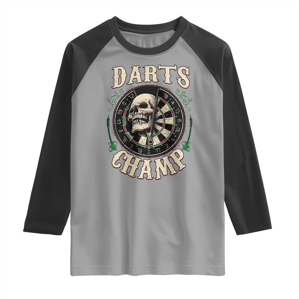 Skull Dartboard Retro Vintage Raglan Shirt Darts Player Champion Gift - Wonder Print Shop
