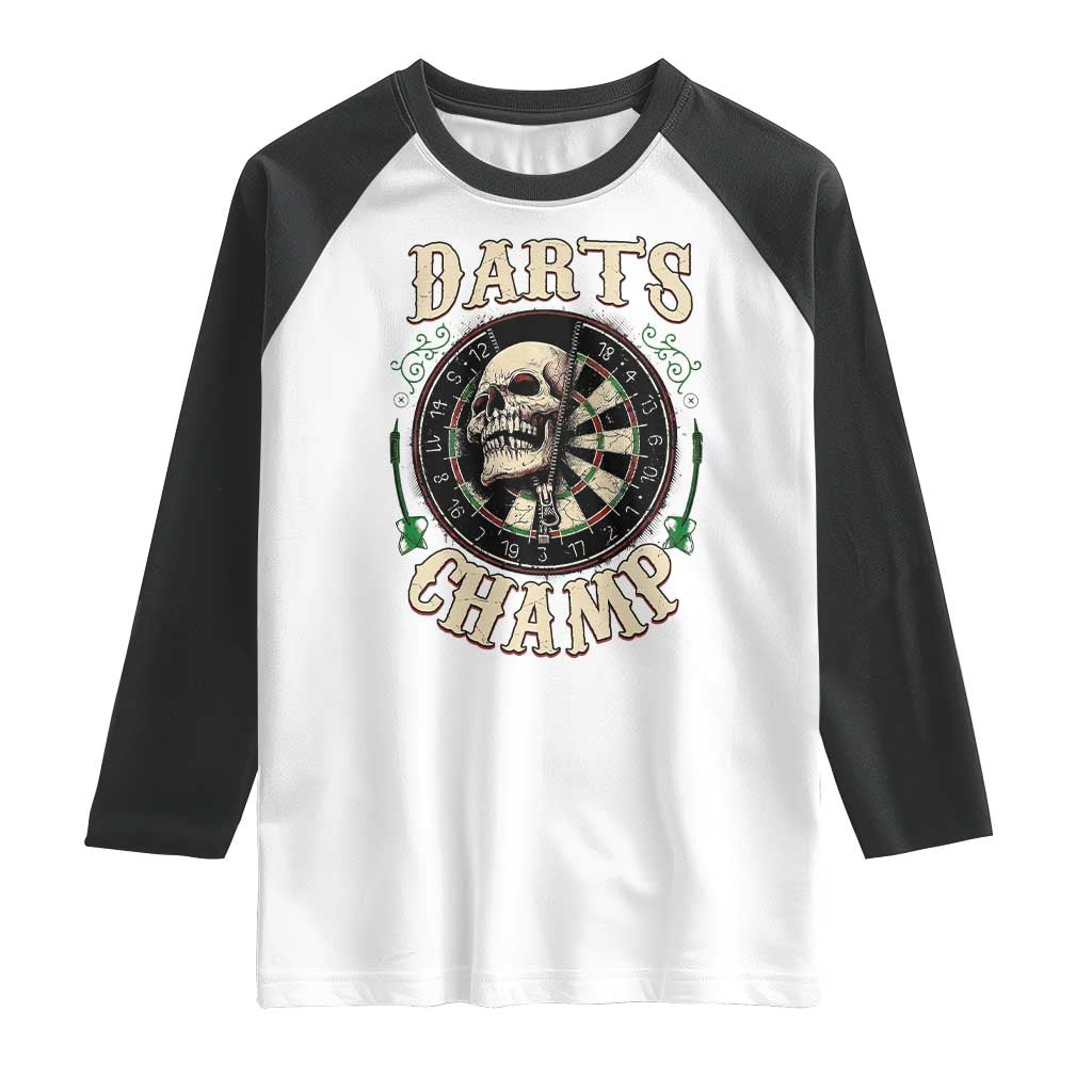 Skull Dartboard Retro Vintage Raglan Shirt Darts Player Champion Gift - Wonder Print Shop