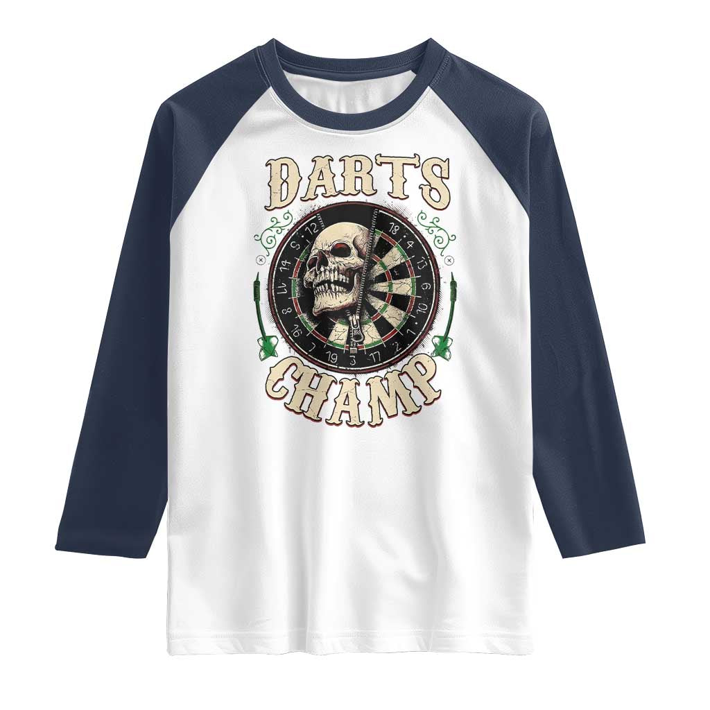 Skull Dartboard Retro Vintage Raglan Shirt Darts Player Champion Gift - Wonder Print Shop