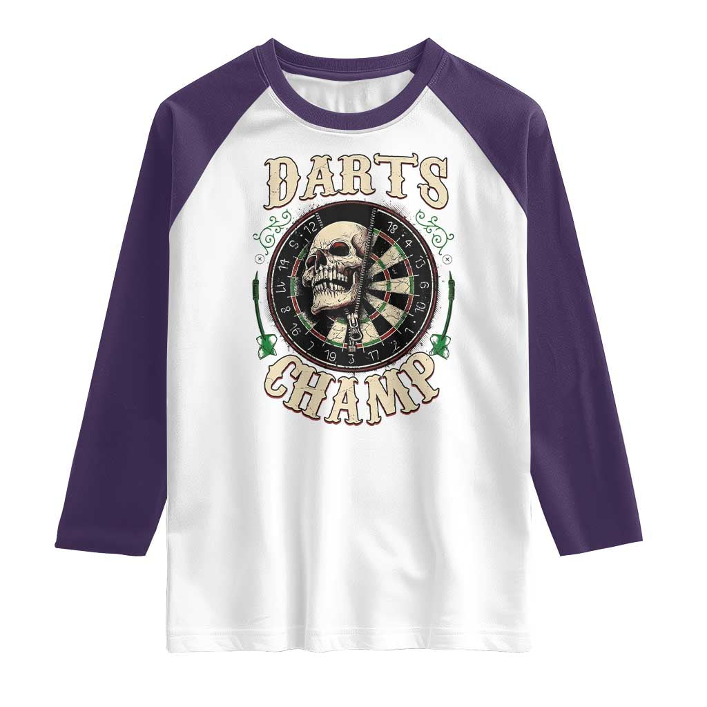 Skull Dartboard Retro Vintage Raglan Shirt Darts Player Champion Gift - Wonder Print Shop