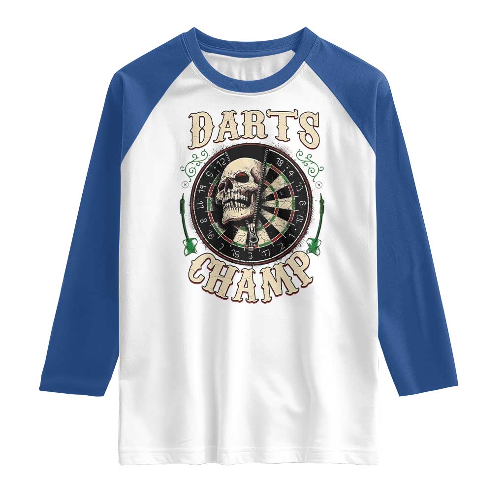 Skull Dartboard Retro Vintage Raglan Shirt Darts Player Champion Gift - Wonder Print Shop