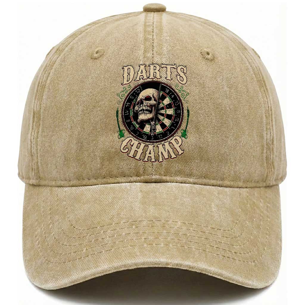 Skull Dartboard Retro Vintage Washed Cotton Baseball Cap Darts Player Champion Gift