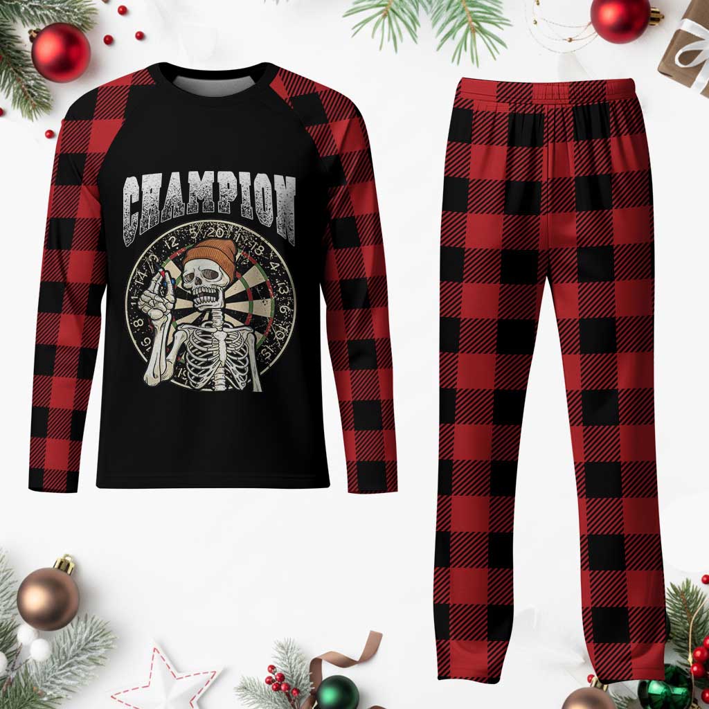 Gothic Skull Dart Master Plaid Pajama Set Funny Skeleton Dartboard Champion Gift - Wonder Print Shop