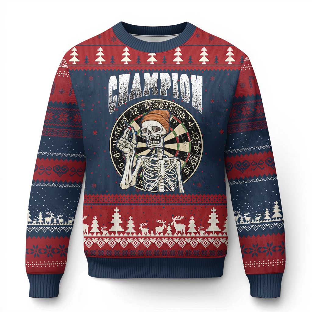 Gothic Skull Dart Master Ugly Christmas Sweater Funny Skeleton Dartboard Champion Gift - Wonder Print Shop