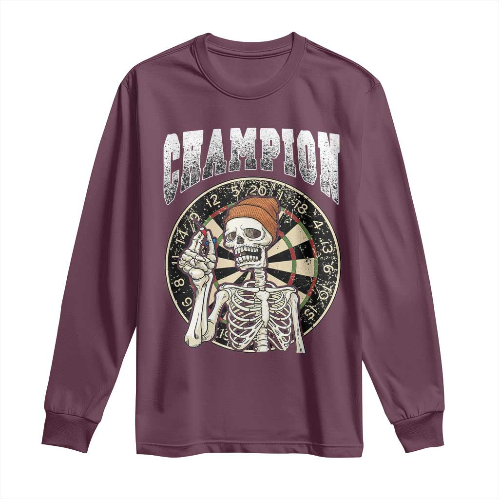 Gothic Skull Dart Master Long Sleeve Shirt Funny Skeleton Dartboard Champion Gift - Wonder Print Shop