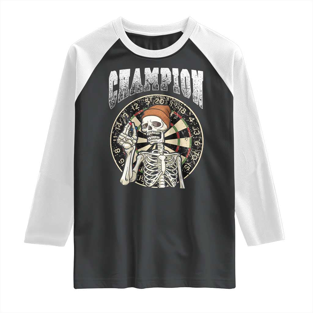 Gothic Skull Dart Master Raglan Shirt Funny Skeleton Dartboard Champion Gift - Wonder Print Shop