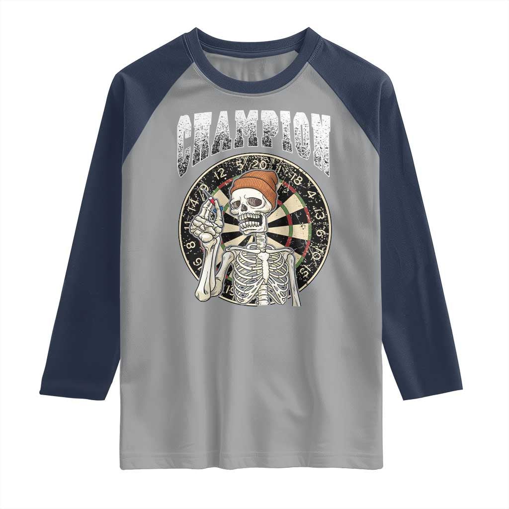 Gothic Skull Dart Master Raglan Shirt Funny Skeleton Dartboard Champion Gift - Wonder Print Shop