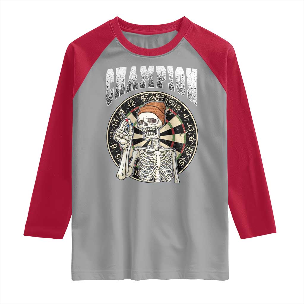 Gothic Skull Dart Master Raglan Shirt Funny Skeleton Dartboard Champion Gift - Wonder Print Shop