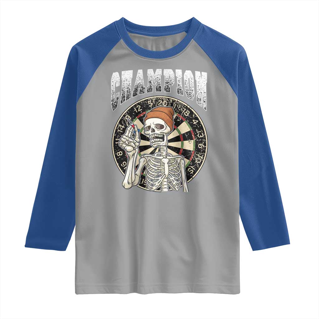 Gothic Skull Dart Master Raglan Shirt Funny Skeleton Dartboard Champion Gift - Wonder Print Shop