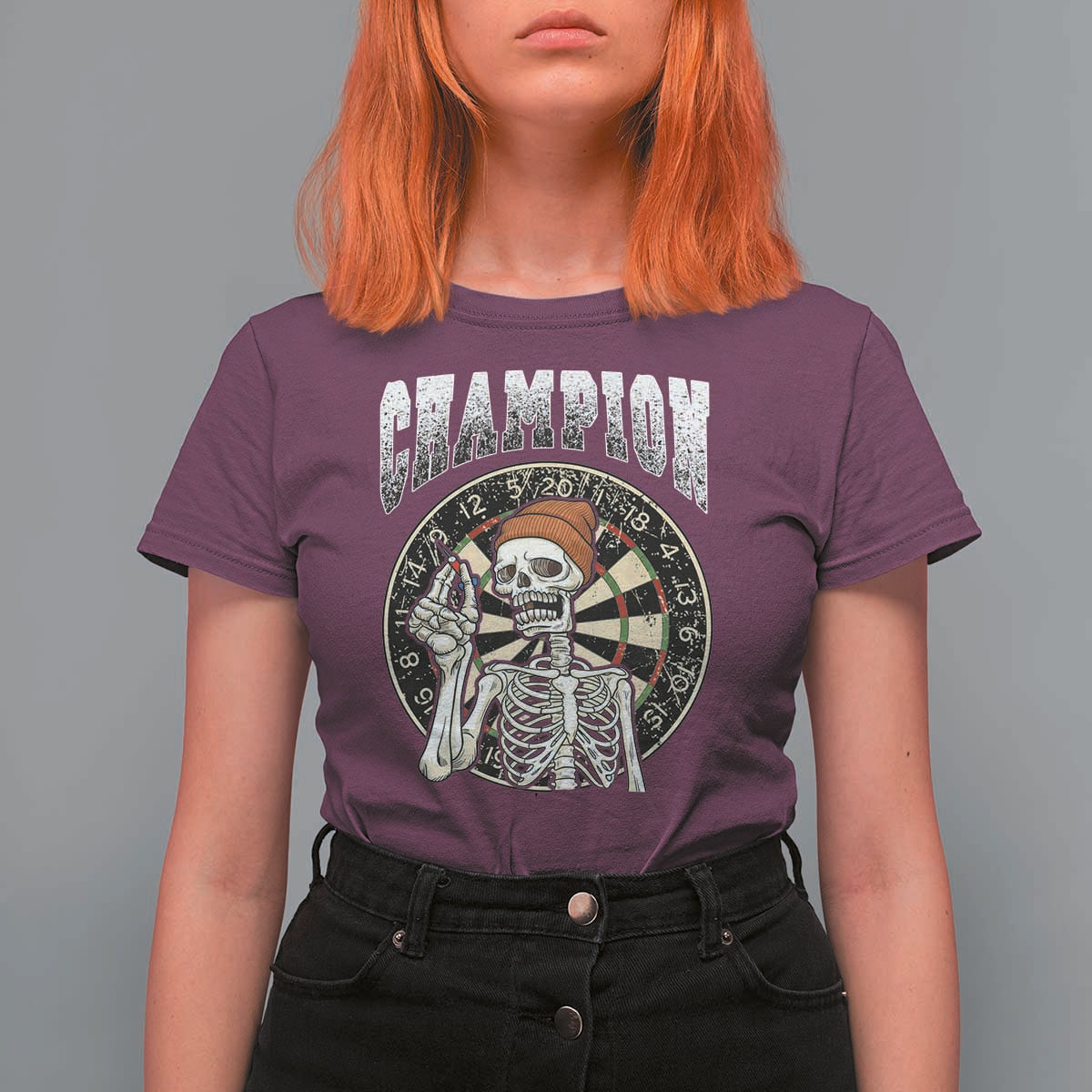 Gothic Skull Dart Master T Shirt For Women Funny Skeleton Dartboard Champion Gift - Wonder Print Shop