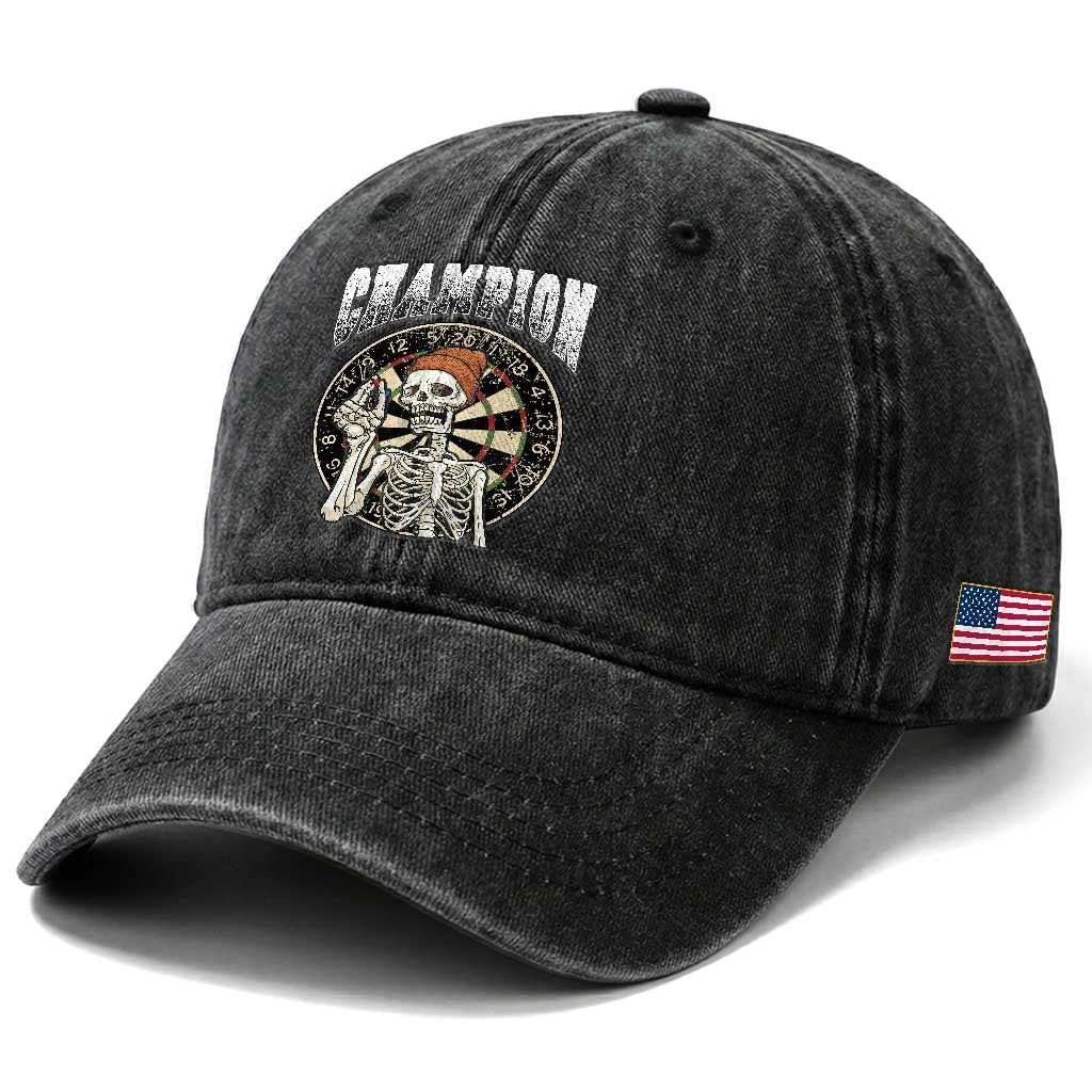 Gothic Skull Dart Master Washed Cotton Baseball Cap Funny Skeleton Dartboard Champion Gift