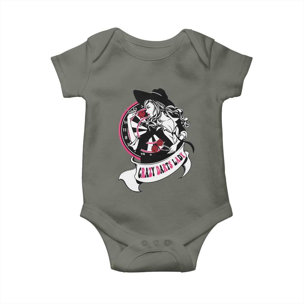 Funny Crazy Darts Lady Baby Onesie Coolest Girls Play Darts - Wonder Print Shop