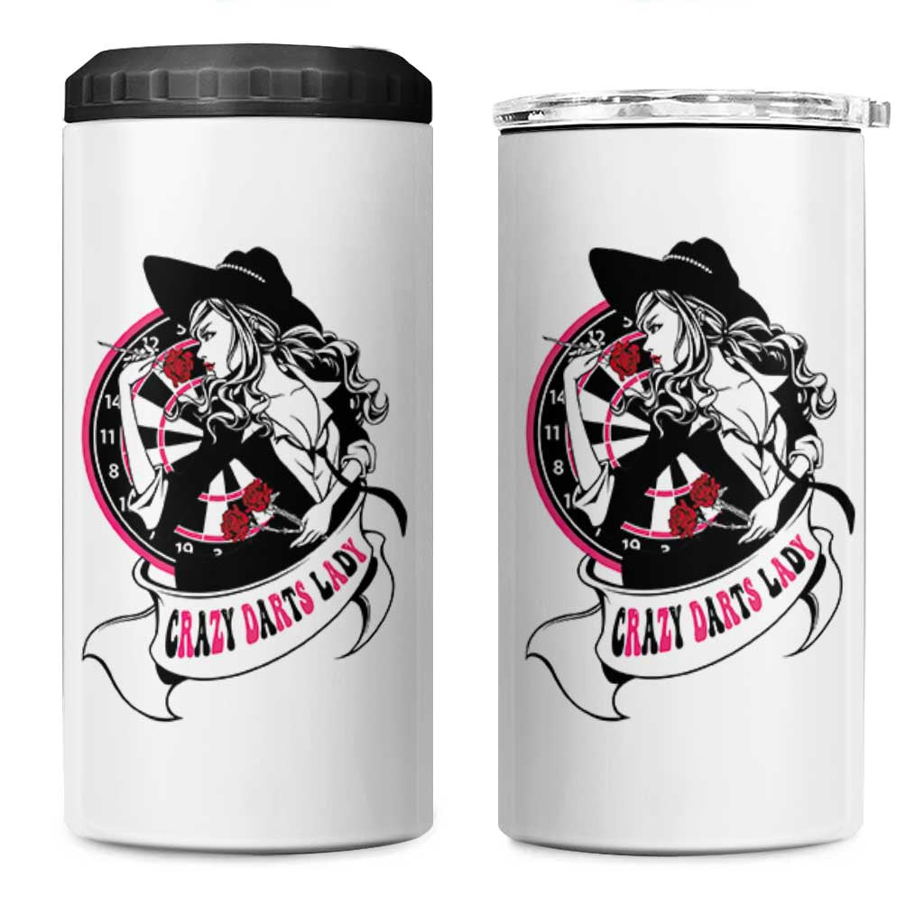 Funny Crazy Darts Lady 4 in 1 Can Cooler Tumbler Coolest Girls Play Darts - Wonder Print Shop