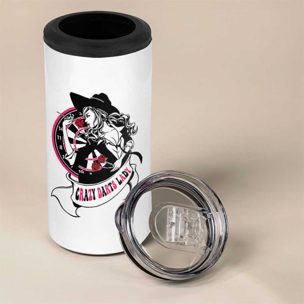 Funny Crazy Darts Lady 4 in 1 Can Cooler Tumbler Coolest Girls Play Darts - Wonder Print Shop