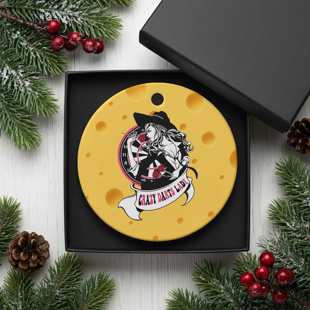 Funny Crazy Darts Lady Ceramic Ornament Coolest Girls Play Darts - Wonder Print Shop
