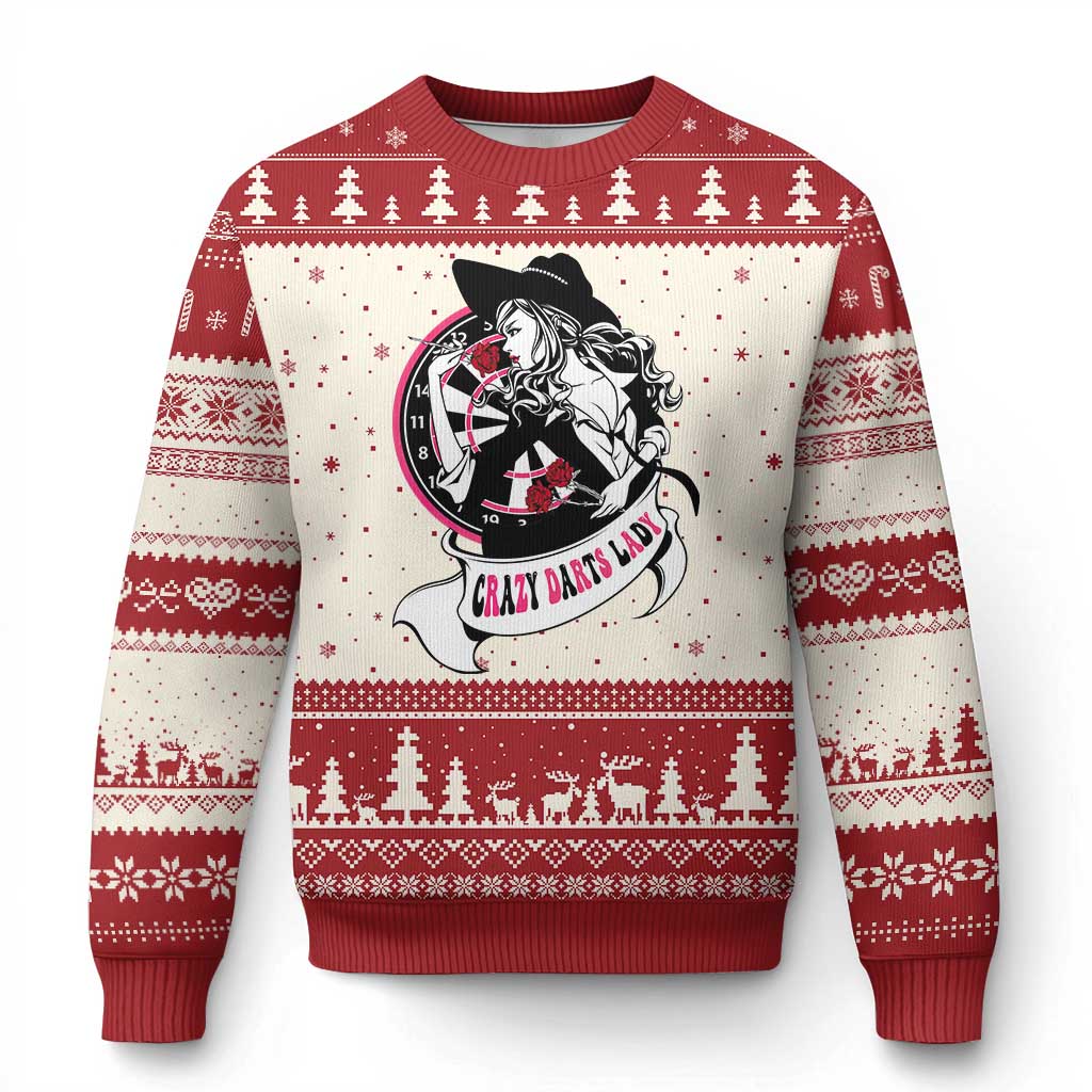 Funny Crazy Darts Lady Ugly Christmas Sweater Coolest Girls Play Darts - Wonder Print Shop