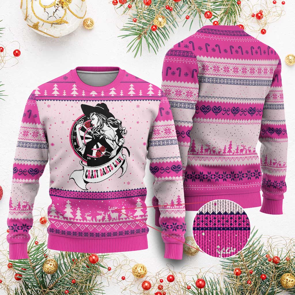 Funny Crazy Darts Lady Ugly Christmas Sweater Coolest Girls Play Darts - Wonder Print Shop