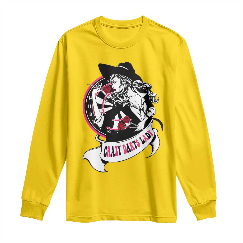 Funny Crazy Darts Lady Long Sleeve Shirt Coolest Girls Play Darts - Wonder Print Shop
